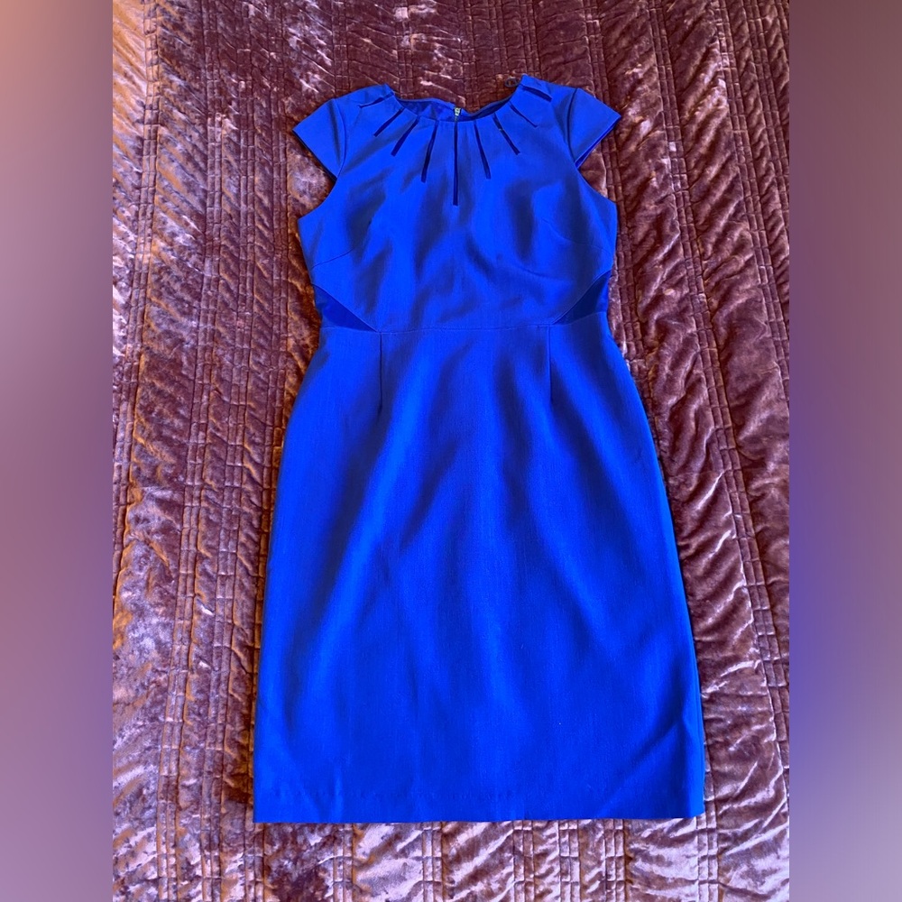 Adrianna Papell Royal Blue Cocktail Dress Pencil Dress with Mesh Panels